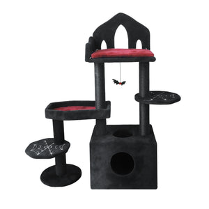 English Elm Black Gothic Multi-level Cat Tower with Coffin Perch Sisal Posts and Hammock W243P326635