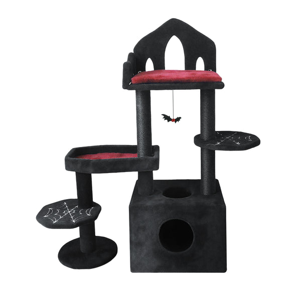 English Elm Black Gothic Multi-level Cat Tower with Coffin Perch Sisal Posts and Hammock W243P326635
