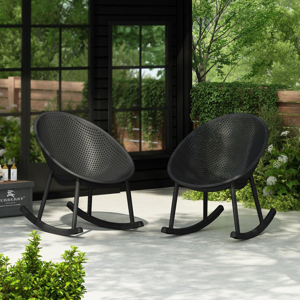 English Elm Christopher Knight Home® - Gable Weather-Resistant Rocking Chair Set of 2 — Durable Polypropylene Resin, Easy-Maintenance Outdoor Seating Black N775P176710B