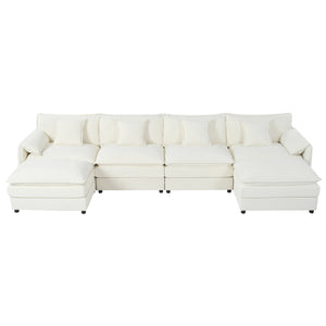English Elm Modular Sectional Sofa - Oversized U-Shaped Couch With Comfy Cloud Seating & 2 Movable Ottomans W3163S00028
