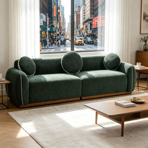 English Elm 90.94'' Three Seat Contemporary Curved Sofa with Round Accent Pillows for Modern Living Green W2085S00094
