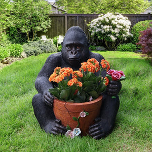 English Elm Outdoor Chimpanzee Resin Garden Statue with Built-in Planter for Patio Decor W5398P455473
