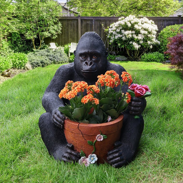 English Elm Outdoor Chimpanzee Resin Garden Statue with Built-in Planter for Patio Decor W5398P455473