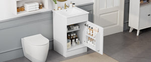 English Elm Christopher Knight Home® - 20" Bathroom Vanity with Ceramic Sink and Soft-Close Door, Gold Knob, Adjustable Shelf Storage White N759P237946K