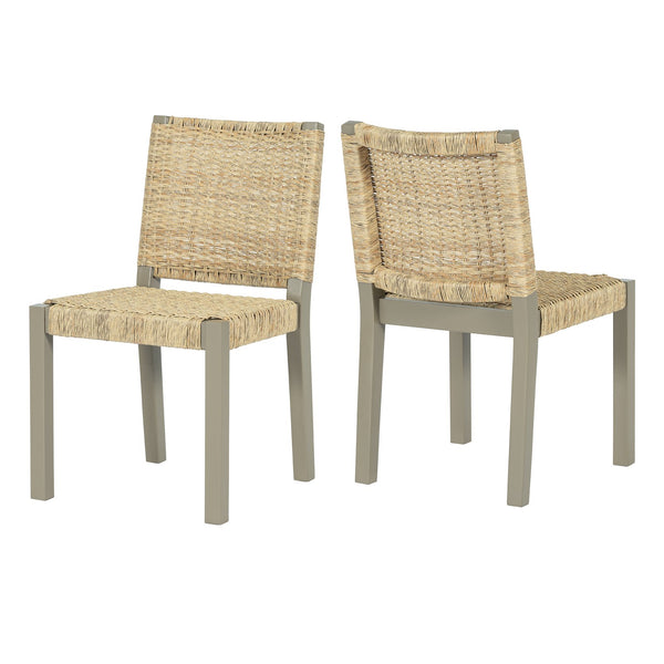 English Elm Farmhouse Solid Wood Dining Chairs Set of 2 with Rattan Backrest, Champagne Finish, Durable Craftsmanship Gold N842P271333E