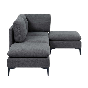 English Elm Linen Upholstered Modular Sectional Sofa with Black Metal Legs for Modern Living Dark Gray B2748S00107
