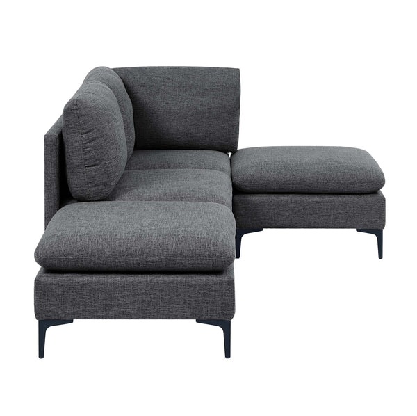 English Elm Linen Upholstered Modular Sectional Sofa with Black Metal Legs for Modern Living Dark Gray B2748S00107