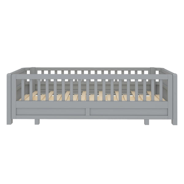 English Elm Twin Xl Convertible Platform Bed With Guardrails, Solid Wood Frame In Gray - Safe & Stylish Sleep Solution W1580S00242-GIGA