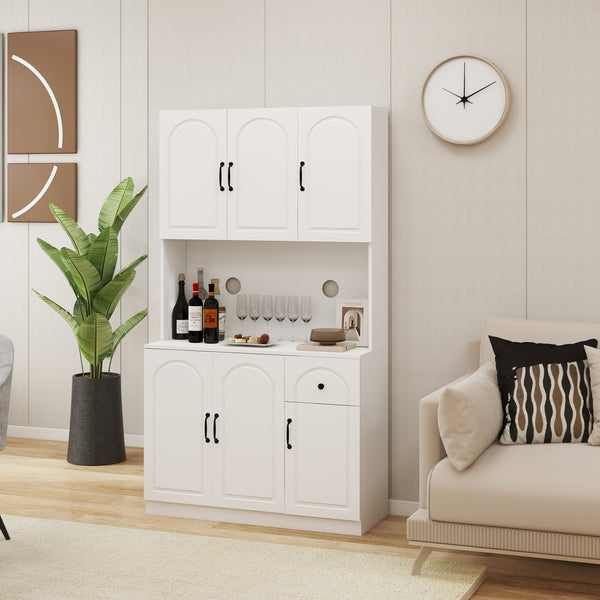 English Elm Kitchen Island with Extensible Wood Top Spice Towel Rack Storage on Casters W282S00034