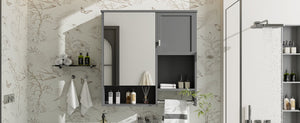 English Elm 29'' Wall Mounted Bathroom Cabinet with Mirror Towel Bar and Adjustable Shelving N710P209440E