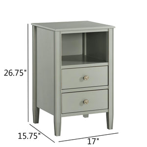 English Elm Winston 2-Drawer Storage Nightstand with Brushed Gold Knobs, Open Shelf, Fluted Legs, No Assembly Antique Grey B050P376956