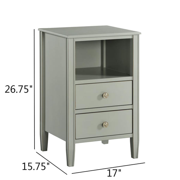 English Elm Winston 2-Drawer Storage Nightstand with Brushed Gold Knobs, Open Shelf, Fluted Legs, No Assembly Antique Grey B050P376956