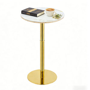 English Elm Rock Slab Round Bar Table with Gold Stainless Steel Base for Modern Home Entertaining W2920P443467