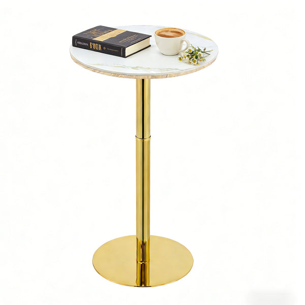 English Elm Rock Slab Round Bar Table with Gold Stainless Steel Base for Modern Home Entertaining W2920P443467