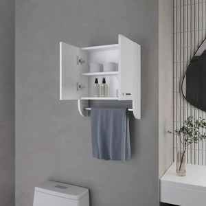 English Elm White Medicine Cabinet With Integrated Towel Bar - Stylish Storage Solution For Small Bathrooms B062P252172-GIGA