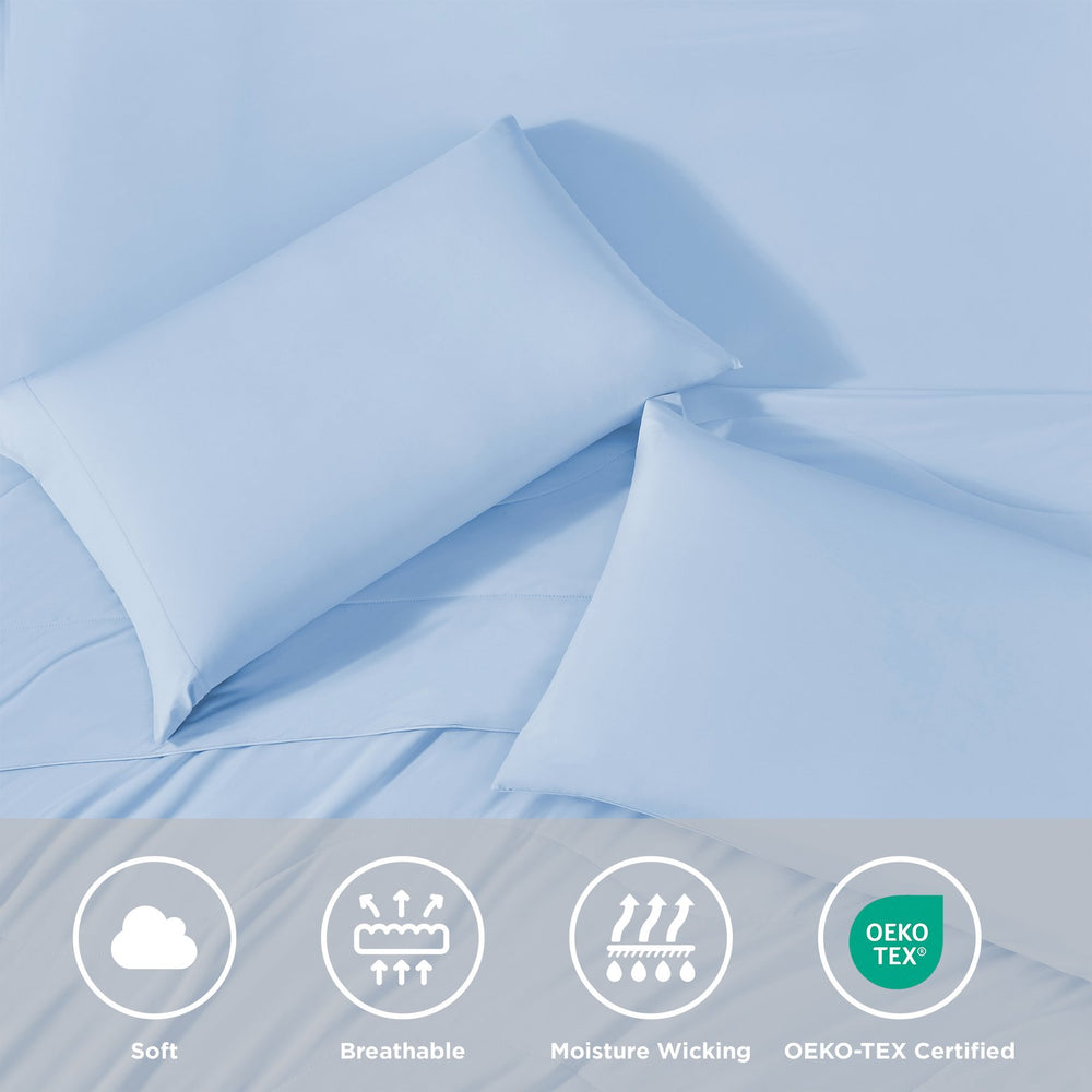JLA Home Main Street - Cooling breathable 3pc sheet set with moisture-wicking stretch knit for cooler nights and snug fit Ice Blue OLX10-0026
