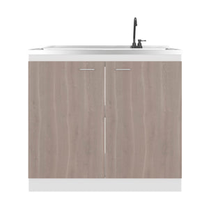 English Elm White Melamine Utility Sink Cabinet with Open Shelving for Laundry and Mudroom B062S01852