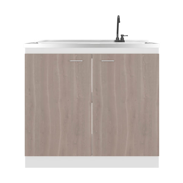 English Elm White Melamine Utility Sink Cabinet with Open Shelving for Laundry and Mudroom B062S01852