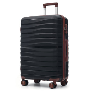 English Elm Premium Polypropylene Hard Shell Luggage Set Three Piece with Tsa Locks Spinner Wheels Black+Brown N726P460073B