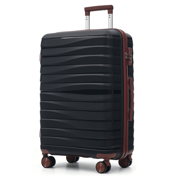 English Elm Premium Polypropylene Hard Shell Luggage Set Three Piece with Tsa Locks Spinner Wheels Black+Brown N726P460073B