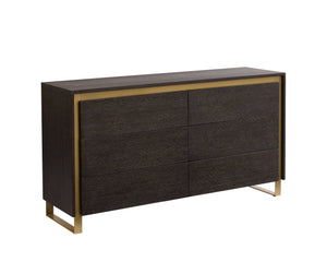 Sunpan Alvaro Dresser - Classic Grey Oak with Six Push-to-Open Drawers & Rustic Bronze Steel Legs, Stylish!