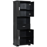 English Elm Tall Bathroom Cabinet With Four Doors, Large Storage Space Open Shelve, Upper Storage Cabinet, Black