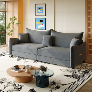 English Elm 81.9" 3-in-1 Convertible Sleeper Sofa Bed with Velvet Upholstery, 3 Pillows & Golden Trim Accent DARK GREY W1885S00253