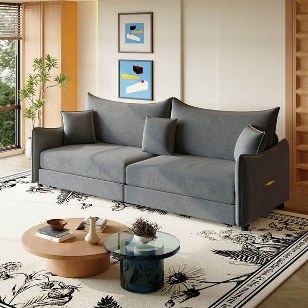 English Elm 81.9" 3-in-1 Convertible Sleeper Sofa Bed with Velvet Upholstery, 3 Pillows & Golden Trim Accent DARK GREY W1885S00253