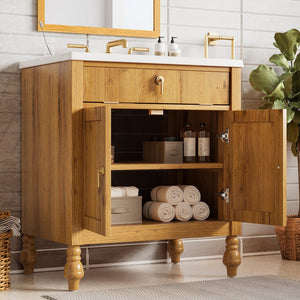 English Elm Christopher Knight Home® - 30-Inch Walnut Vanity with Seashell Resin Sink, Flip-Up Organizer, Soft-Close Doors & Legs Brown N765P33417576B