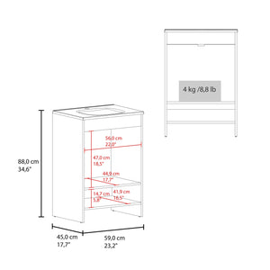 English Elm Lorenzo 60 cm White Floor Vanity with 4 Drawers & 2 Open Shelves — Compact Kronos Finish, Freestanding Storage B200P362050