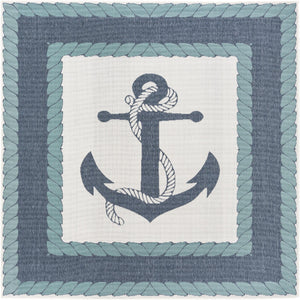 Unique Loom Outdoor Coastal Anchor Machine Made Border Rug Navy Blue, Light Blue/Ivory 7' 10" x 7' 10"