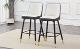 English Elm Modern Two-Tone Pu Bar Stool -White and Dark Gray Spliced Chairs With Gold Decorated Legs.White and Dark Gray Spliced,Black Metal Legs,Set Of 2 Chairs.