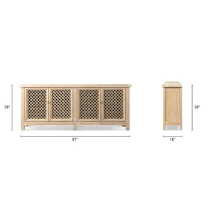English Elm Arden Reclaimed Pine Sideboard with Lattice Doors Wide Dining Room Storage Buffet B2719P474440