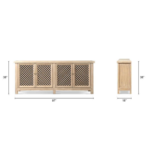 English Elm Arden Reclaimed Pine Sideboard with Lattice Doors Wide Dining Room Storage Buffet B2719P474440