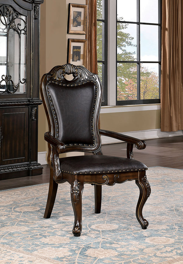 English Elm Luxurious Walnut Traditional Arm Chairs Set of 2 with Dark Brown Leatherette, Carved Cabriole Legs and Nailhead Trim B011P234735