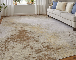 Feizy Rugs Waldor Modern Abstract Distressed Rug - Elegant High-low Pile Design In Gold, Ivory, And Gray Hues Brown,Tan,Ivory Polypropylene,Polyester 73539ncfivygldh13