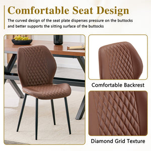 English Elm 4-piece Diamond Quilted Upholstered Dining Chair Set with Sleek Black Metal Legs Brown+Black W1151P458008