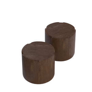 English Elm 19.29"h Round Mgo Outdoor Side Tables Set of 2 Tulip Base Wood Grain Patio Accent Brown W757S00053