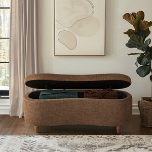 English Elm Boucle Flip Top Storage Bench with Elm Legs – 400 lb Capacity, Plush Polyester Upholstery, 48" Wide Chocolate 48.5 L x 17 W x 15 H B035P262674