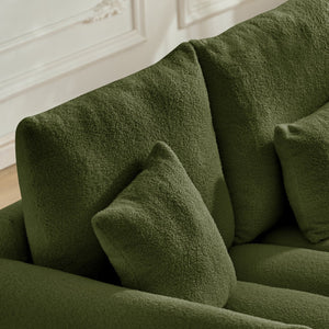 English Elm 80.7 Inch Plush Teddy Velvet 3 Seat Sofa Solid Wood Frame with Six Included Cushions Army Green W2564S00069