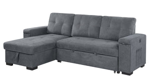 English Elm Ollie Woven Fabric Sleeper Sectional with Storage Chaise and Built-in Charging Ports Gray B2749S00204