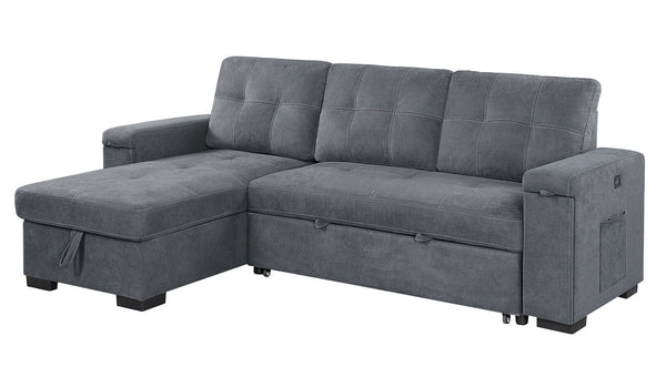 English Elm Ollie Woven Fabric Sleeper Sectional with Storage Chaise and Built-in Charging Ports Gray B2749S00204