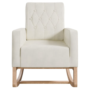 English Elm Classic Rocker Chair Diamond Button Tufted Fully Upholstered Rocking Seat with Plush Comfort and Stylish Exposed Legs Beige,Ivory 30 L x 29 W x 20 H B011P375975