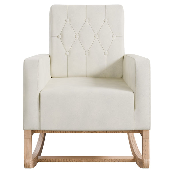 English Elm Classic Rocker Chair Diamond Button Tufted Fully Upholstered Rocking Seat with Plush Comfort and Stylish Exposed Legs Beige,Ivory 30 L x 29 W x 20 H B011P375975