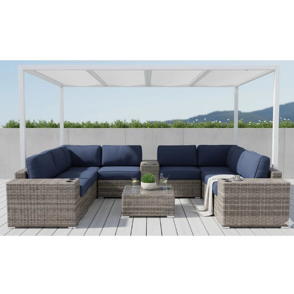 English Elm Fully Assembled Outdoor Wicker Sectional Sunbrella Cushions Aluminum Frame Seats Six B120S00277