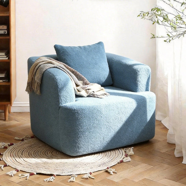 English Elm 360° 360 Swivel Teddy Velvet Accent Chair Plush Cocoon Seat for Living Room or Bedroom Blue W5385P433230