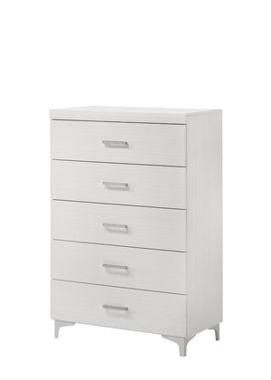English Elm White 5-Drawer Chest With Metal Legs - Stylish Storage Solution For Bedroom & Living Space Organization B062P209024-GIGA