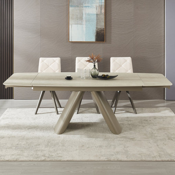 English Elm 1+6 Sintered Stone Extendable Dining Table Seats Six with Steel Base Modern W5630S00008