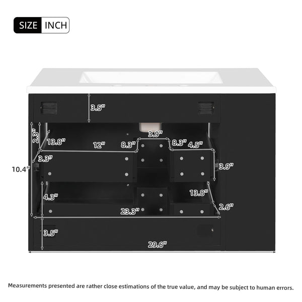 English Elm 30'' Wall Mounted Bathroom Vanity with Ceramic Sink, Floating MDF Cabinet, Soft-Close Drawers & Ample Storage Black N710P334915B