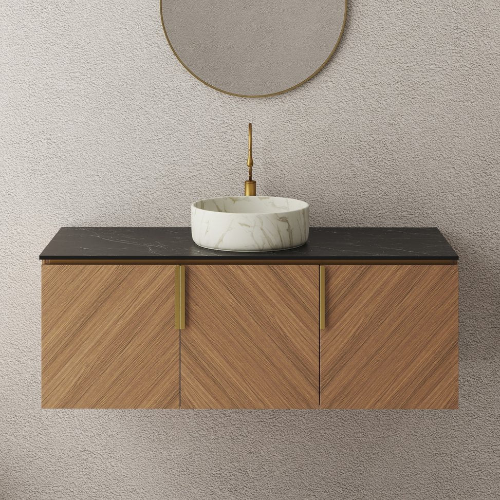 English Elm Arai 48" Wall-Mounted Bathroom Vanity With Black Stone Countertop & White Ceramic Basin, Storage Cabinet W2615S00358